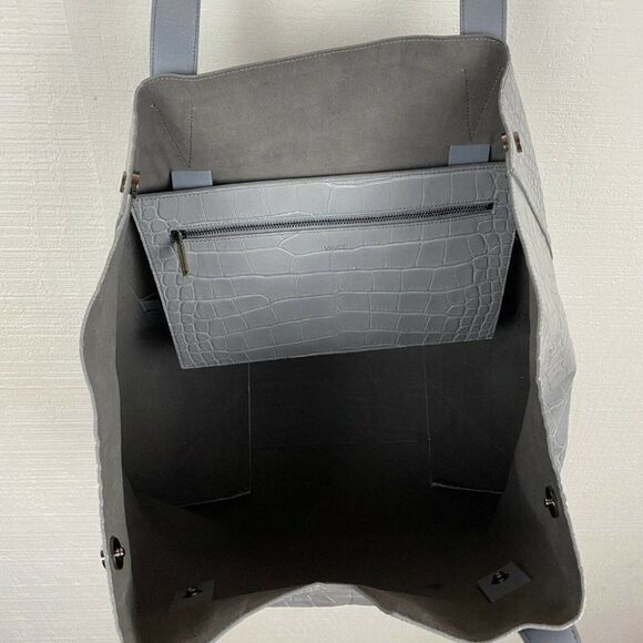 Vince Signature V Croc Embossed Leather Tote Gray - Picture 6 of 12